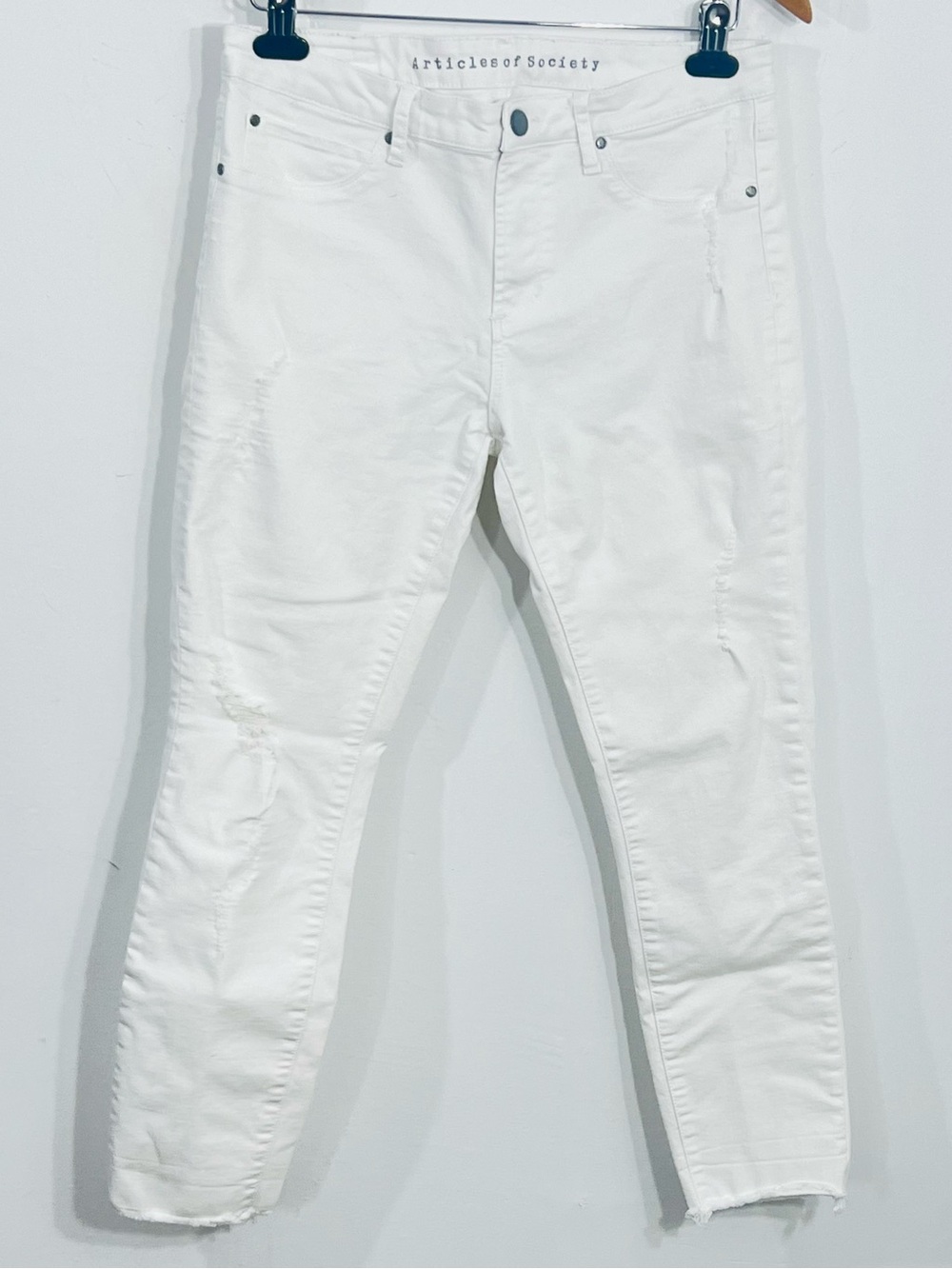 Articles of Society Womens White Skinny Jeans Slim Fit Stretch Distressed 30